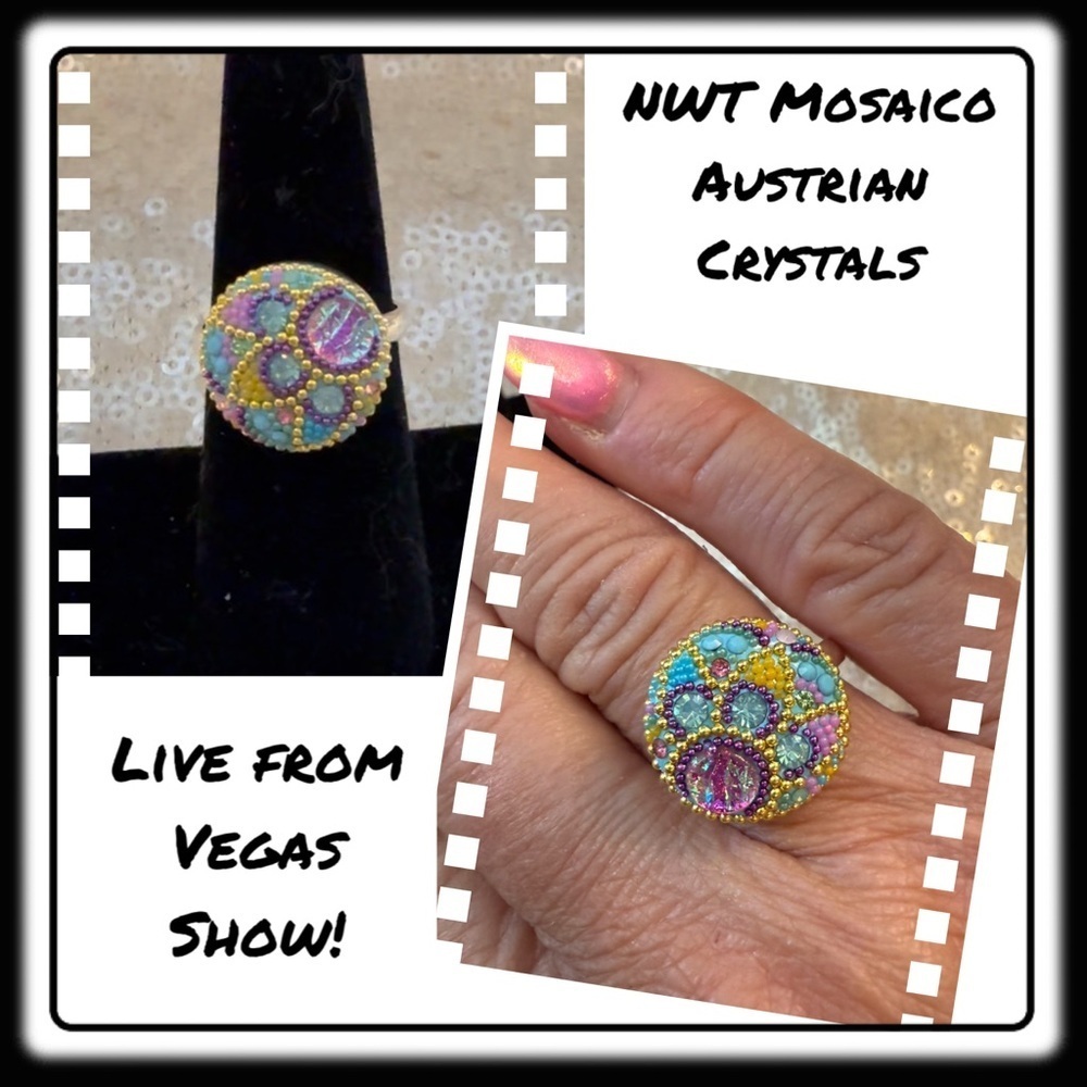 NWT Gorgeous Austrian Crystal / 925 Silver Adjustable ring from Mosaico